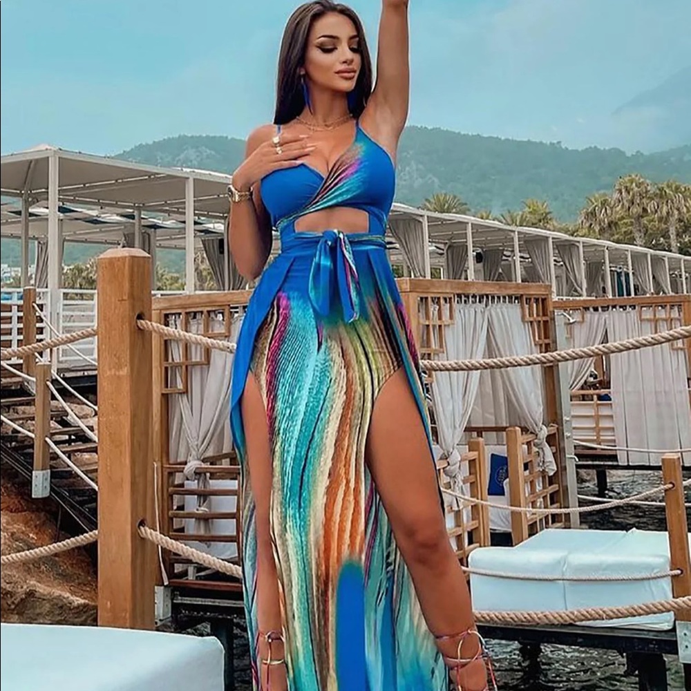 •Adjustable Strap Maxi Slit Dress